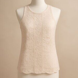 Express Peach Lace Sleeveless Sheer Top | Scalloped Hem | Size S NWT